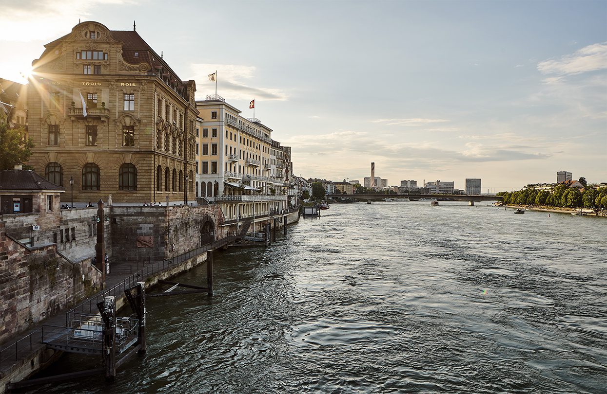 View from the middle Rhein bridge towards the Grand Hotel with the evening sun by Switzerland Tourism, Jean-Christoph Dupasquier