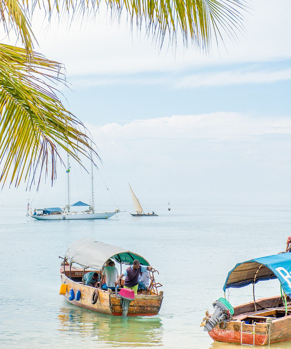 Tourists leave for one of many day trips to surrounding snorkel sites from Stone Town